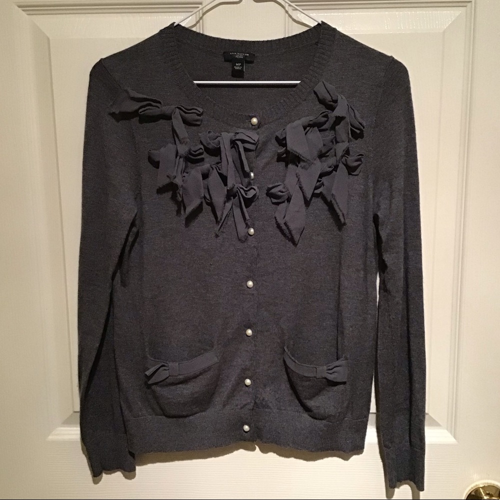 Ann Taylor Petite Silk Bows Crew Cardigan MP